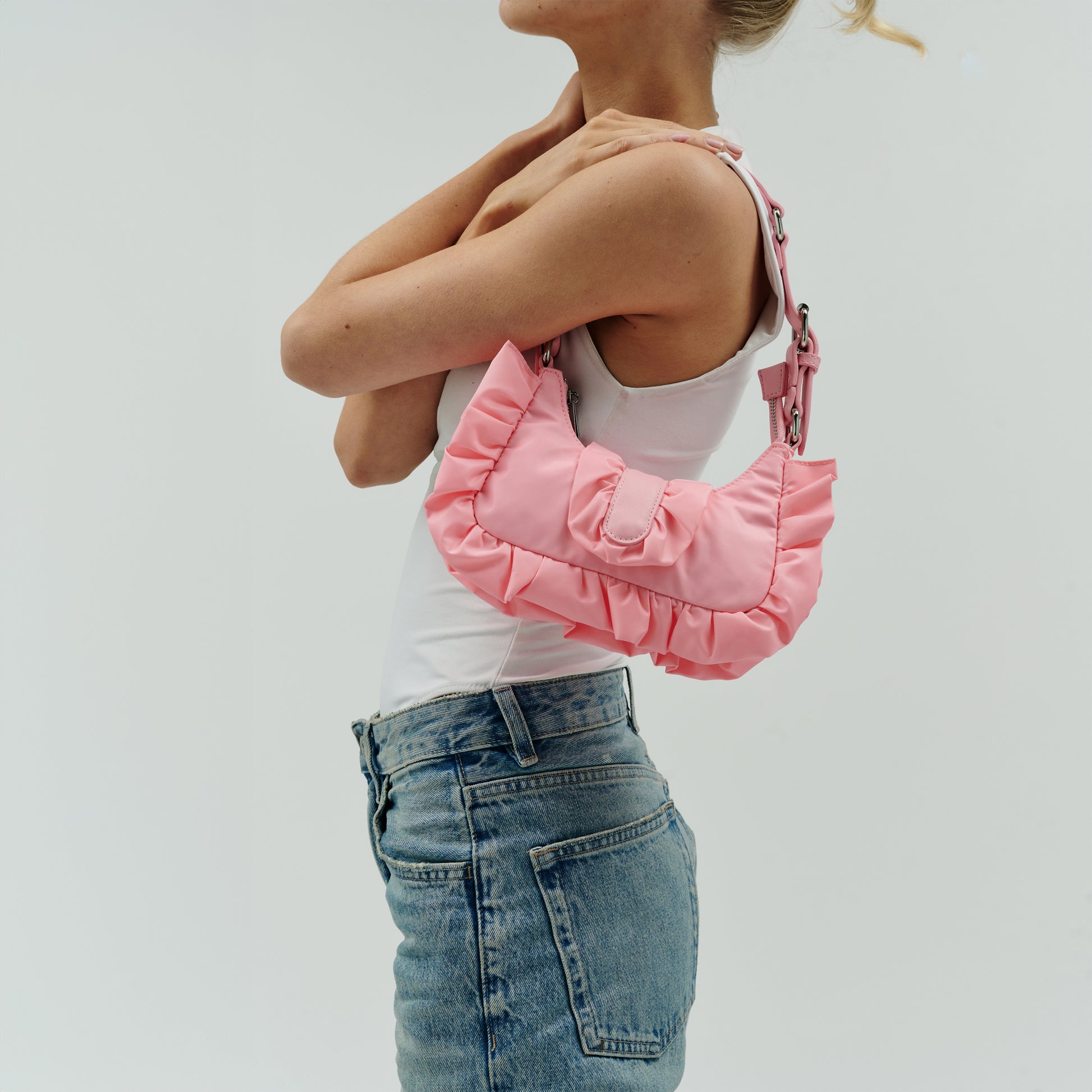 Núnoo Palma Ruffle Recycled Nylon Light Pink Small bag Light pink
